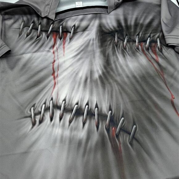 Graphic Skull T-Shirt Size 2XL Halloween 3-D Effect Double Sided Gray Black - Picture 4 of 5